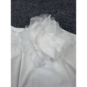 YXFS White Tunic Dress Top Organza Flower Applique Short Sleeve 100% Cotton NWT